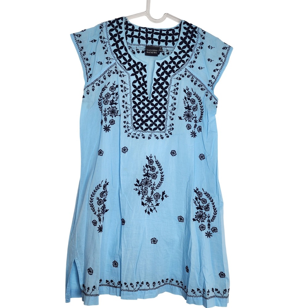 Embroidered Cotton Mini Dress Artsy Coquette Indie Coastal Festival Womens Small